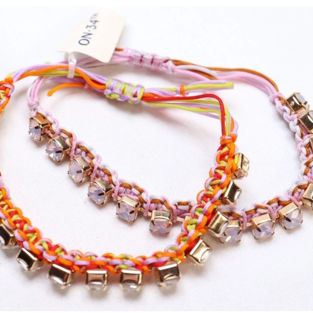 On 34th Multicolor Thread Gold Tone Crystal Slider Bracelets $49.50 New